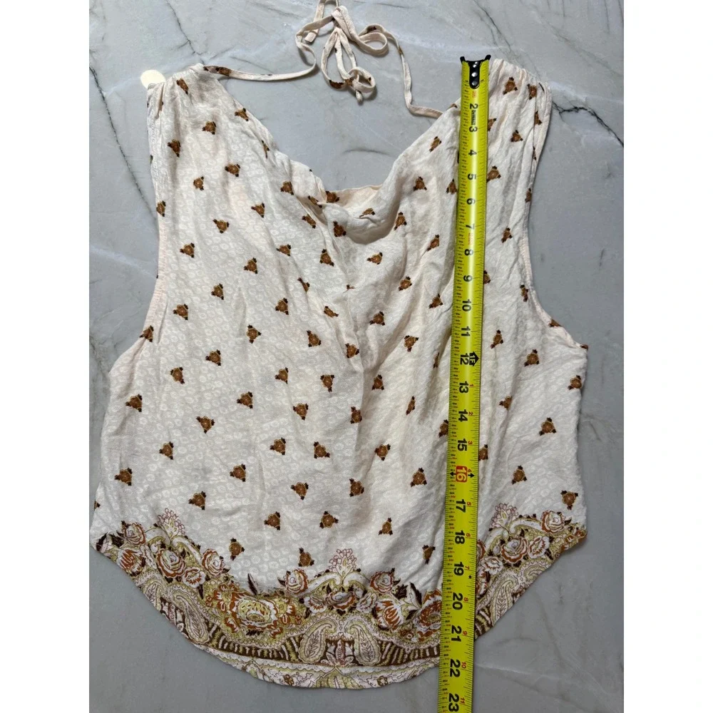 Free People Silas Cream Floral Paisley Cowl Neck Sleeveless Boho Top Small #110